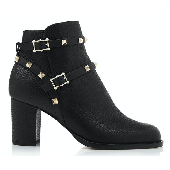Valentino Rockstud City 70mm Black Leather Stud Block Heel Short Ankle Boot 36 - Picture 1 of 12